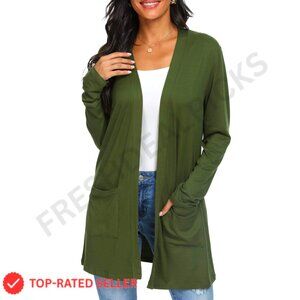 Lightweight Open Front Cardigan Long Sleeve with Pockets Casual Chic